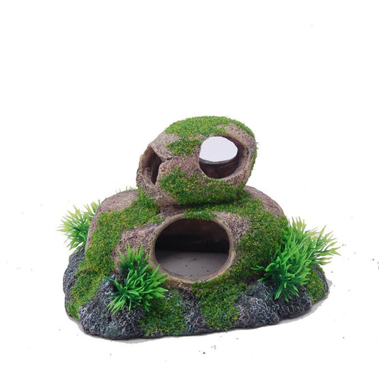 Aquatopia Fish Tank Ornament Double Round Rock With Moss