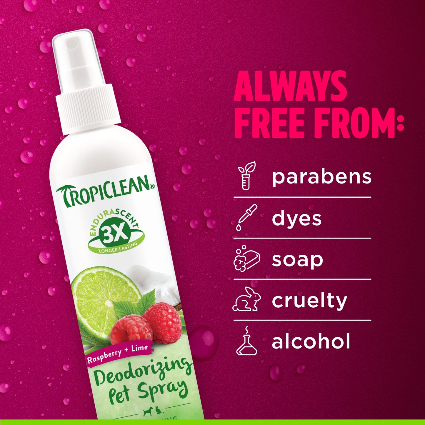 TropiClean EnduraScent Deodorising Pet Spray Raspberry Lime