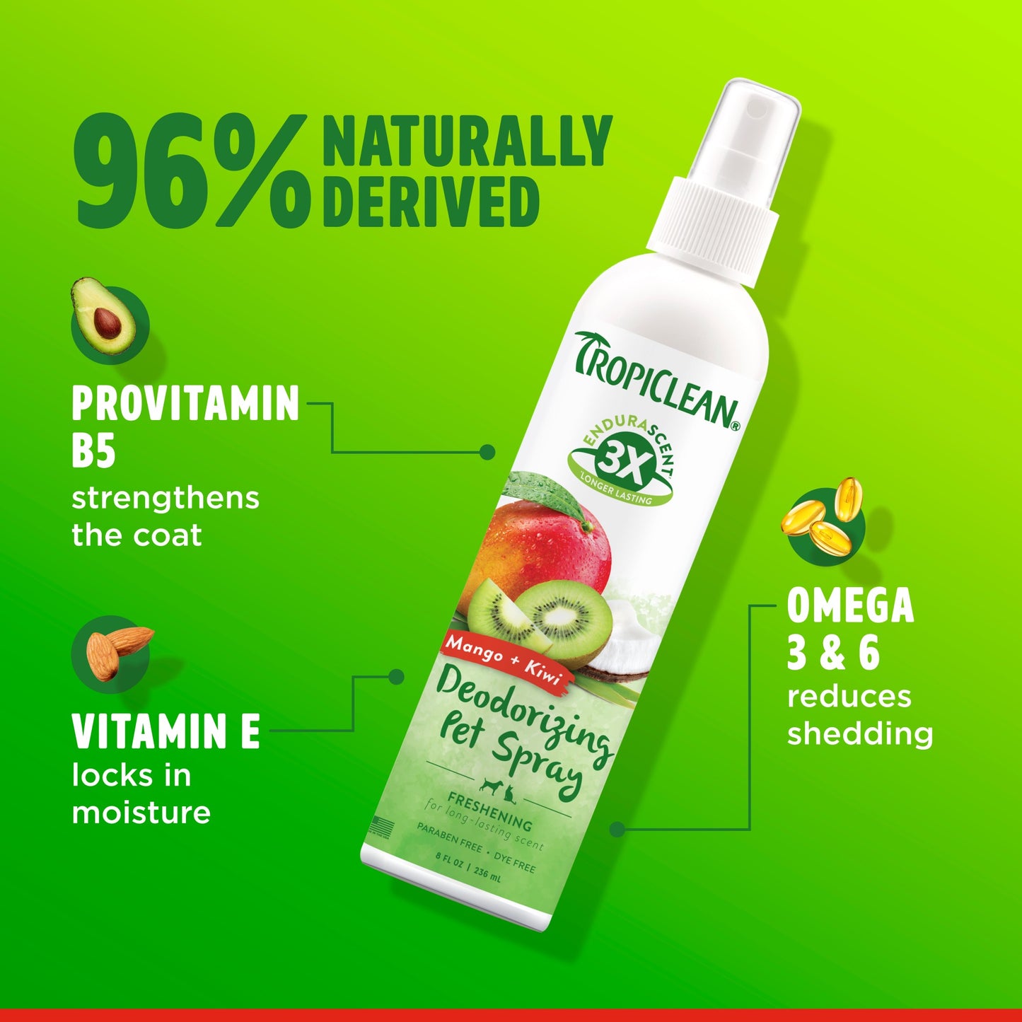 TropiClean EnduraScent Deodorising Pet Spray Mango Kiwi