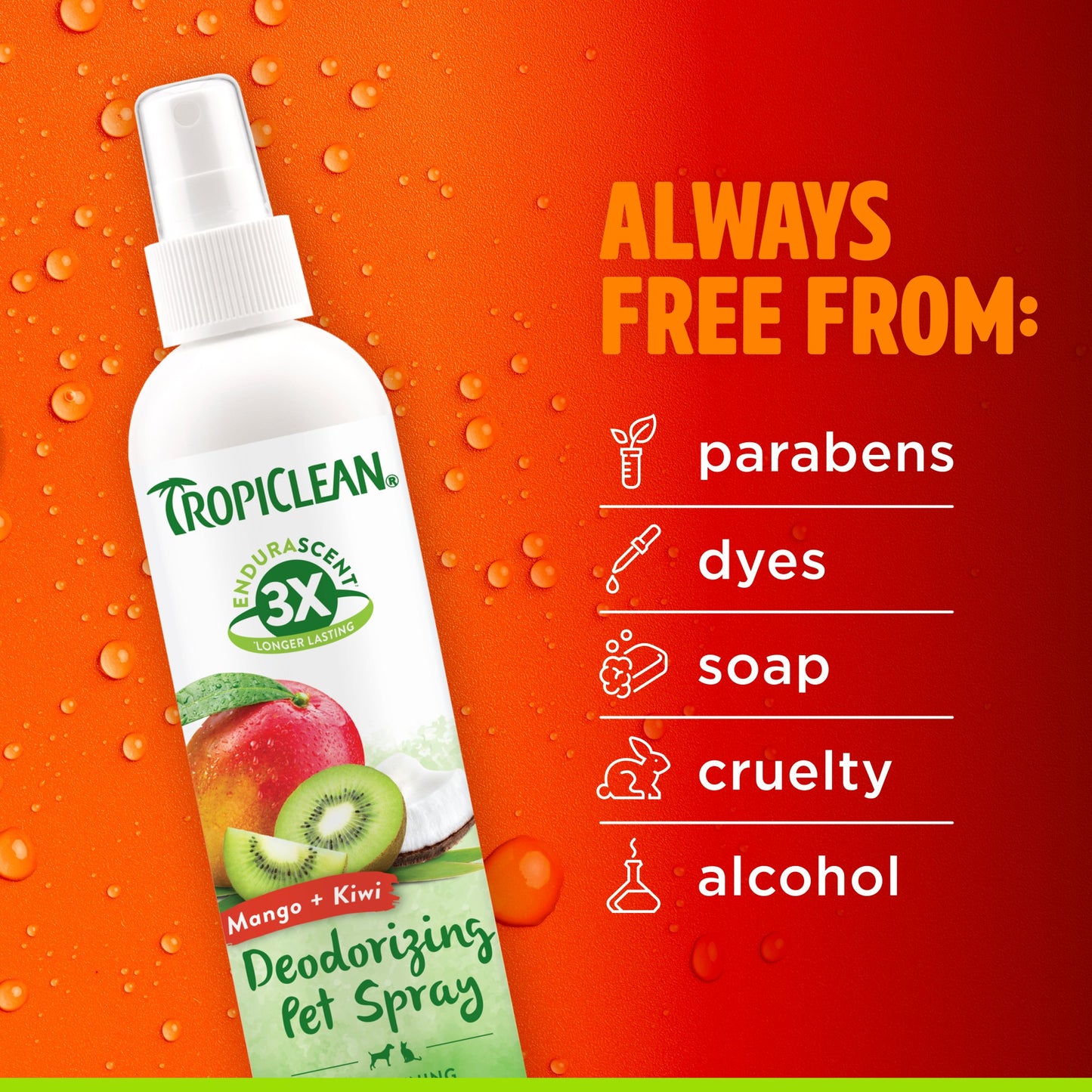 TropiClean EnduraScent Deodorising Pet Spray Mango Kiwi