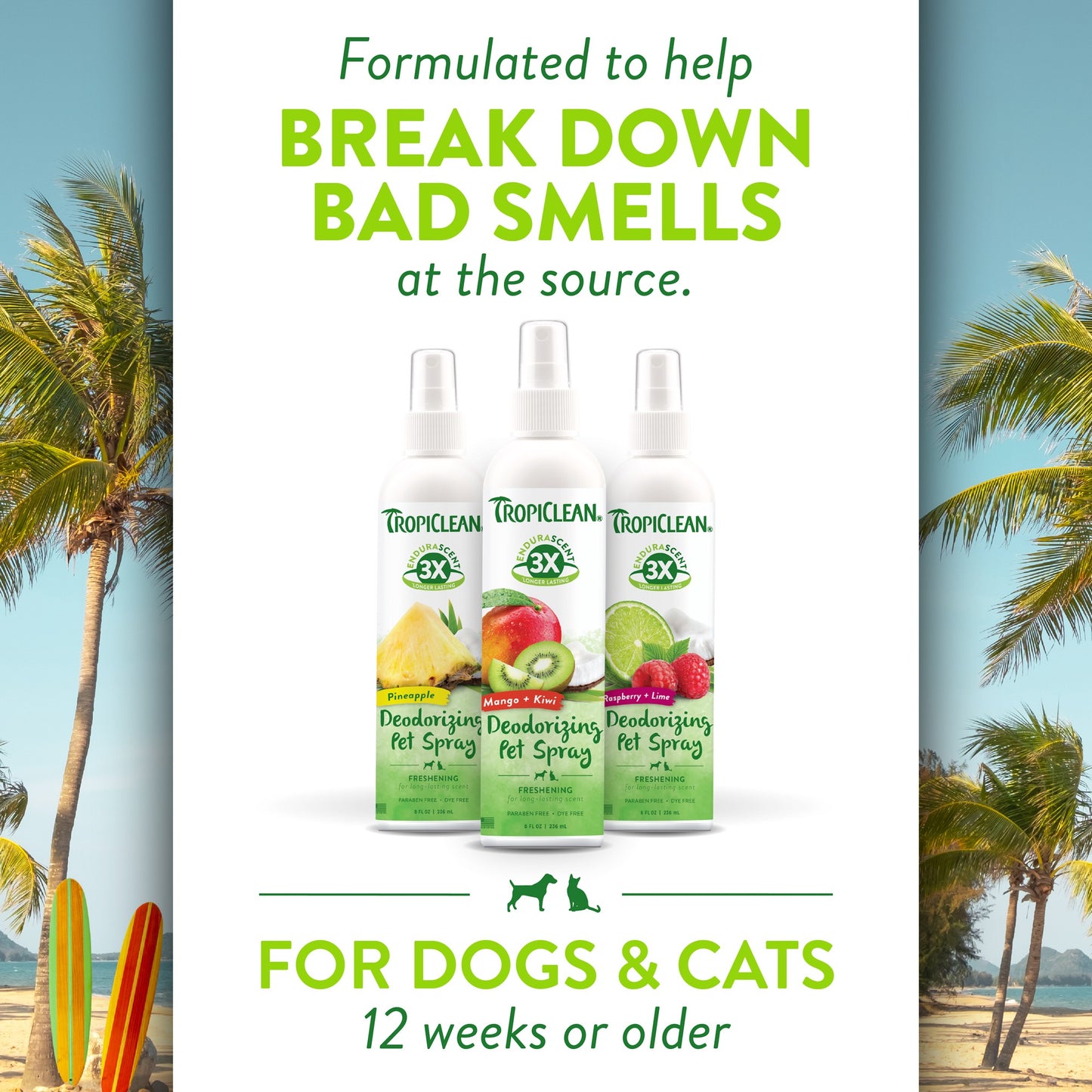 TropiClean EnduraScent Deodorising Pet Spray Mango Kiwi