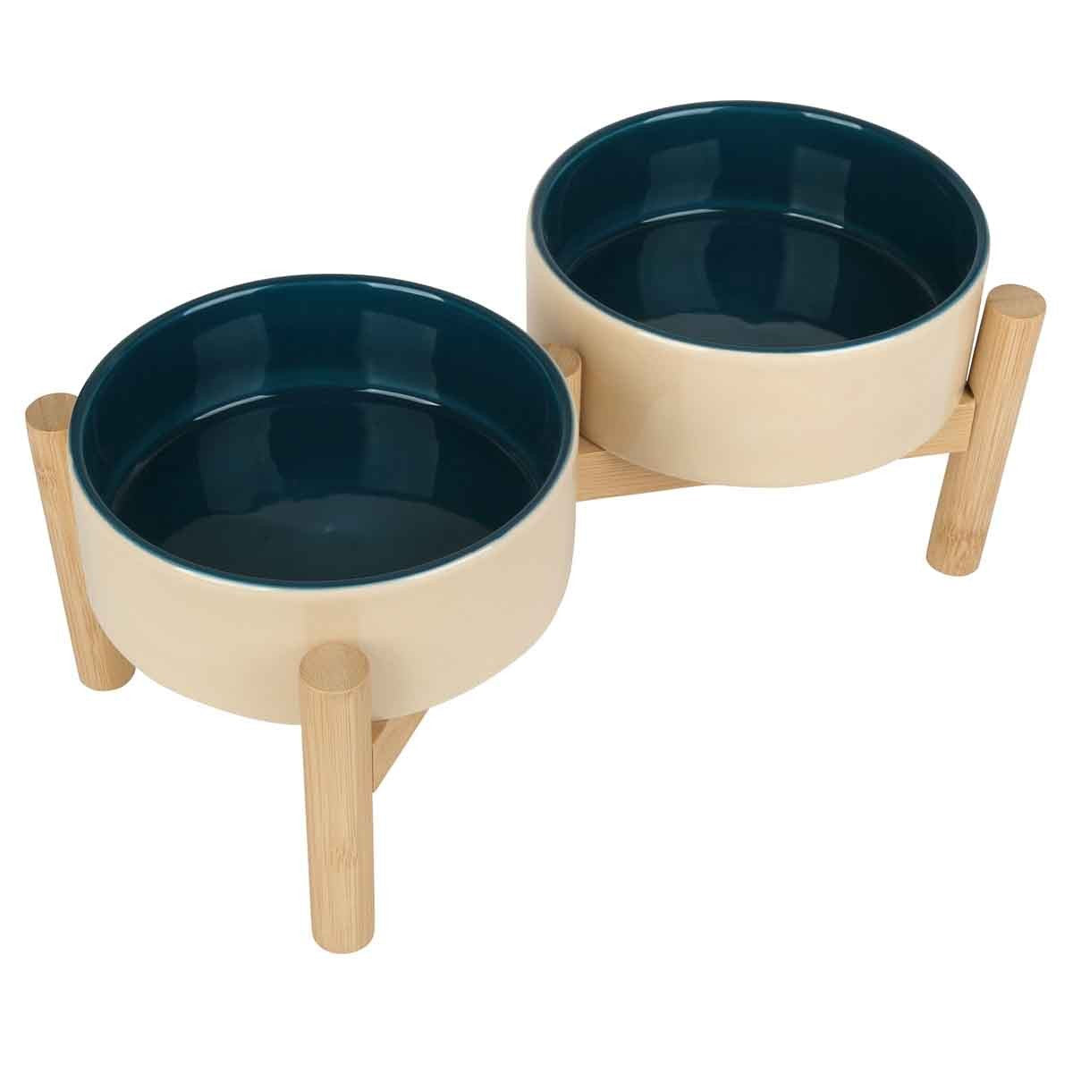 Buddy & Belle Ceramic Bowls with Bamboo Stand