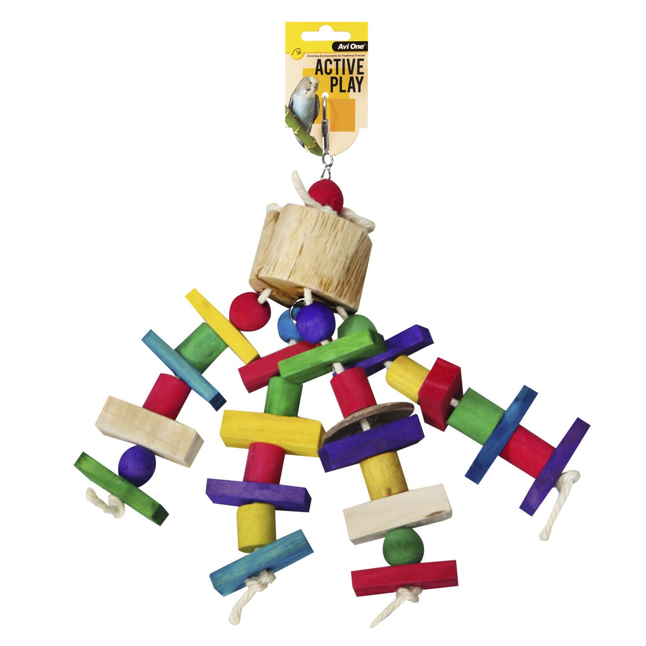 Avi One Colourful Blocks & Beads With Coconut Shell Bird Toy