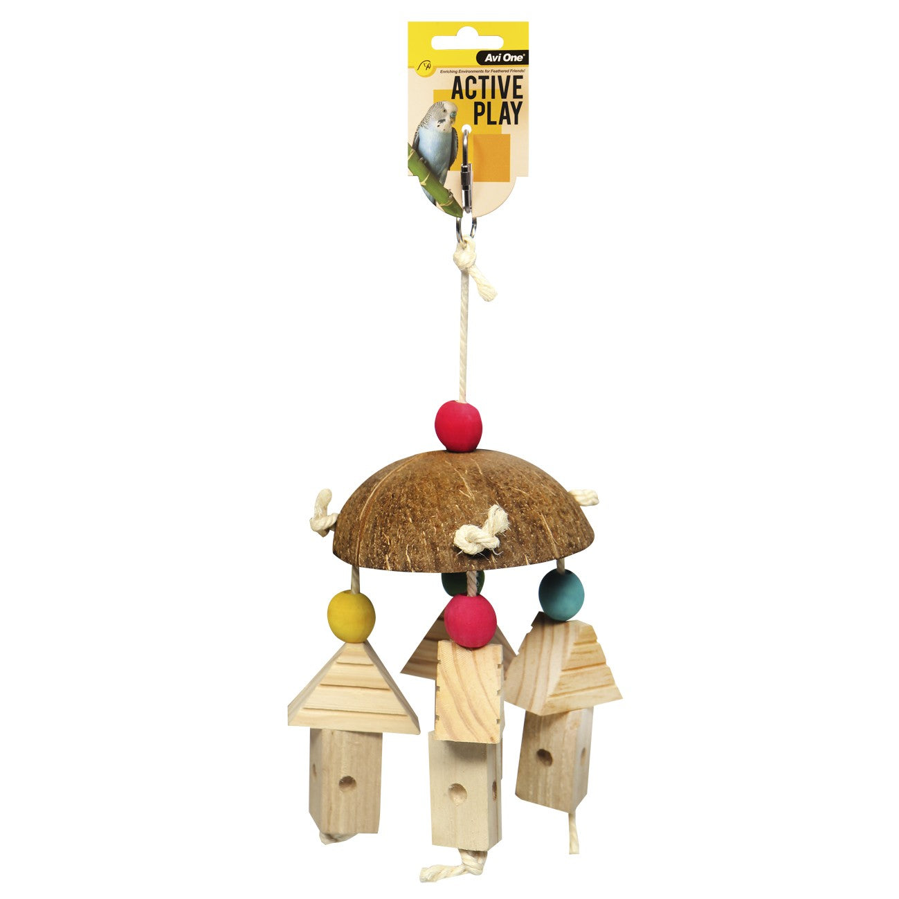 Avi One House Blocks & Beads With Coconut Shell Bird Toy