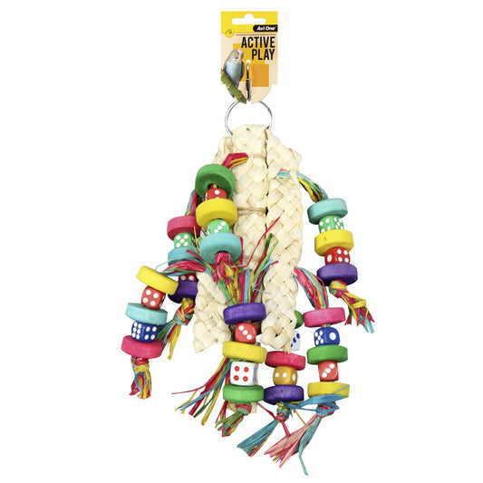 Avi One Wooden Beads With Raffia & Seagrass Bird Toy