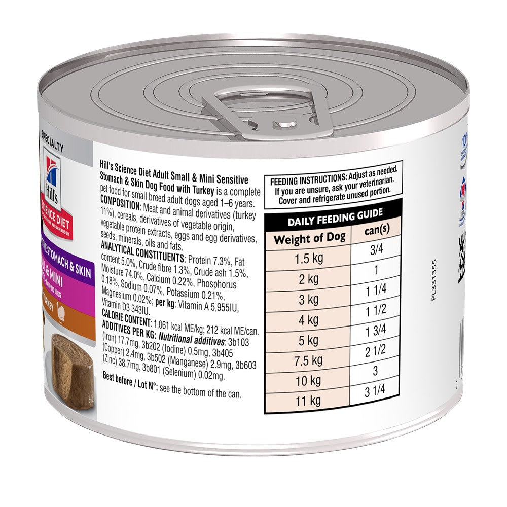 Hill's Science Diet Adult Sensitive Stomach & Skin Small & Mini with Turkey Canned Wet Dog Food
