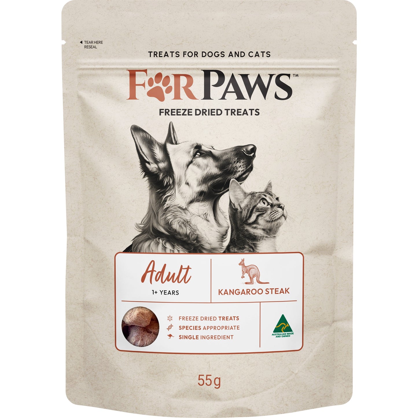 For Paws Freeze Dried Kangaroo Steak Dog & Cat Treats