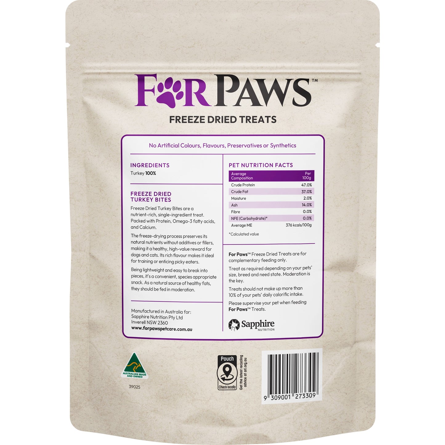 For Paws Freeze Dried Turkey Bites Dog & Cat Treats