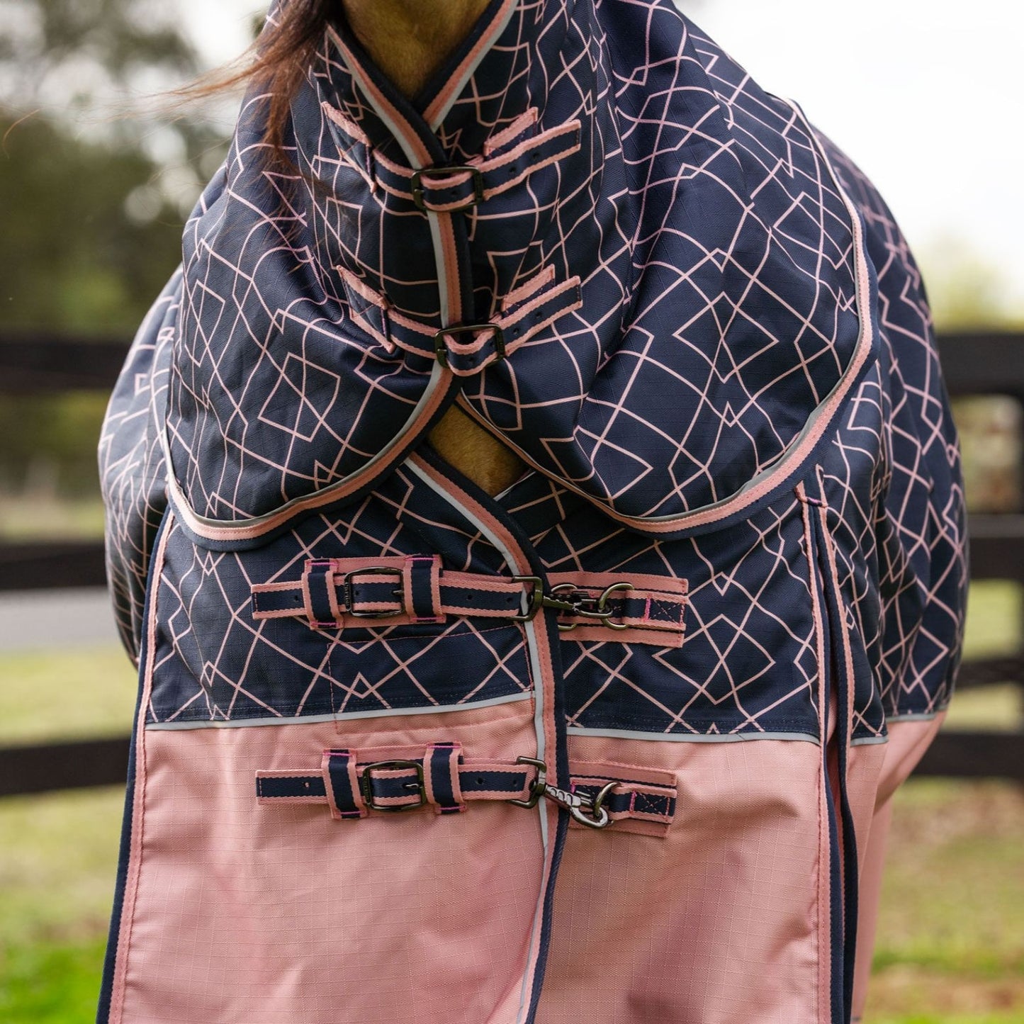 Caribu Alpine Detach-a-Neck Horse Rug 100g Rose Geo