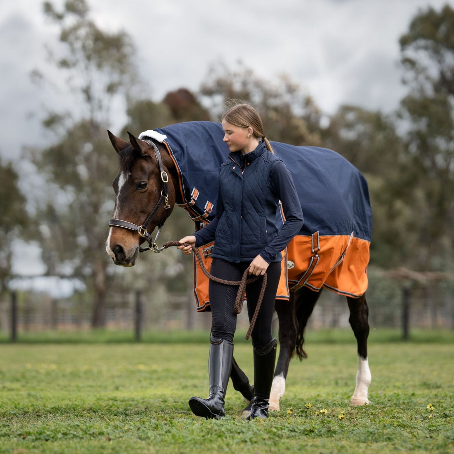 Caribu Colorado Combo Horse Rug 300g Navy/Kumquat
