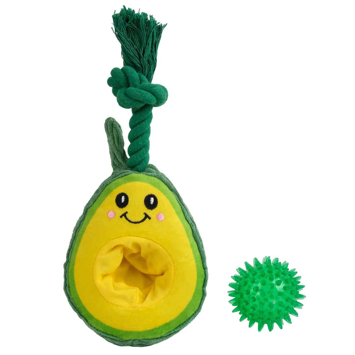 Garden Avocado Plush/Rubber & Rope Dog Toy