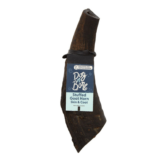 Dog n Bone Stuffed Goat Horn Skin & Coat Dog Treat