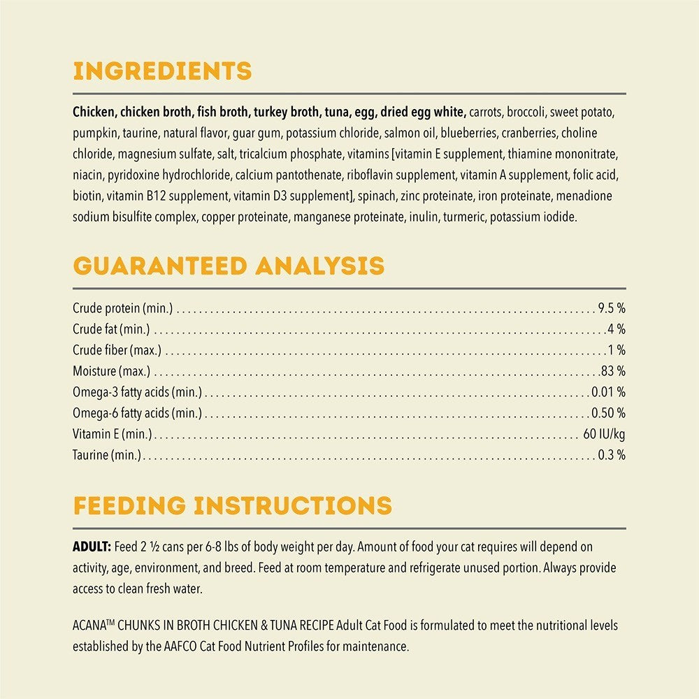 Acana Chunks in Broth Chicken & Tuna Adult Wet Cat Food