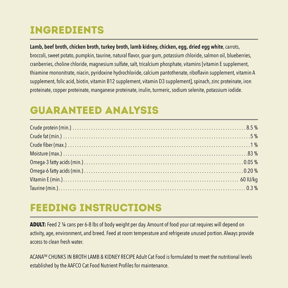 Acana Chunks in Broth Lamb & Kidney Adult Wet Cat Food