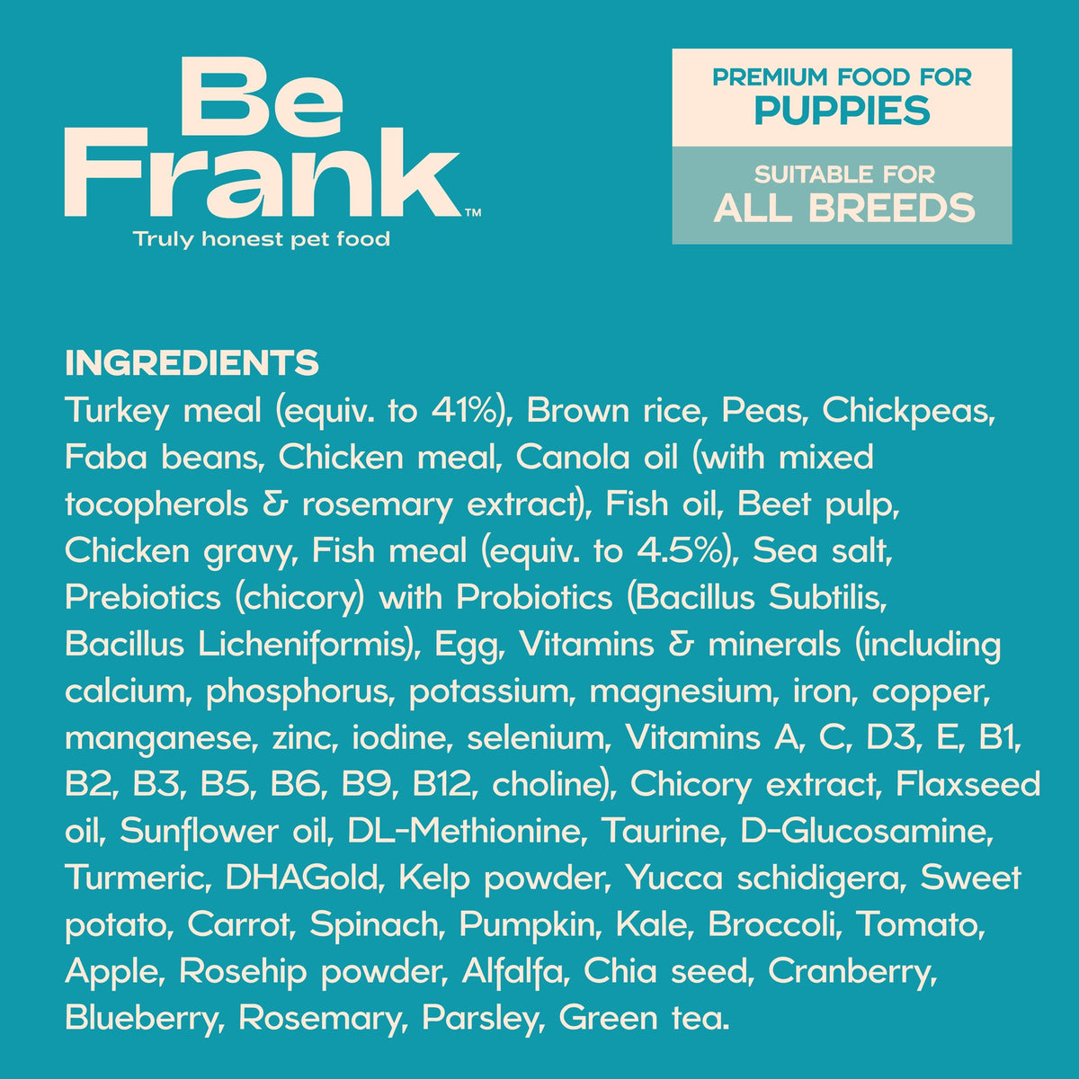 Be Frank Core Puppy Turkey & Ocean Fish Dry Dog Food