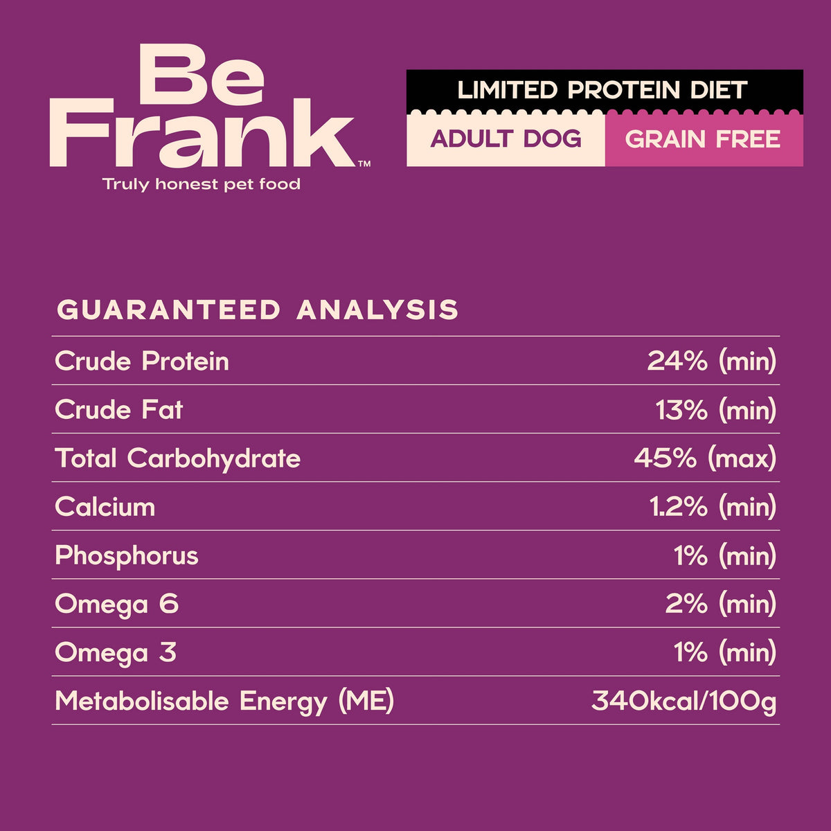 Be Frank Limited Protein Grain Free Adult Kangaroo & Lamb Dry Dog Food