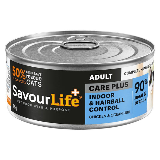 SavourLife Adult Indoor & Hairball Control Chicken & Ocean Fish Pate Wet Cat Food