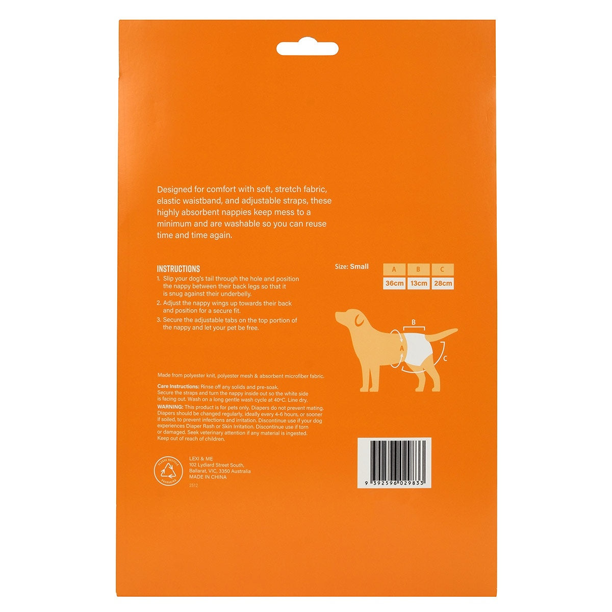 Lexi & Me Reuseable 3 Pack Dog Nappies