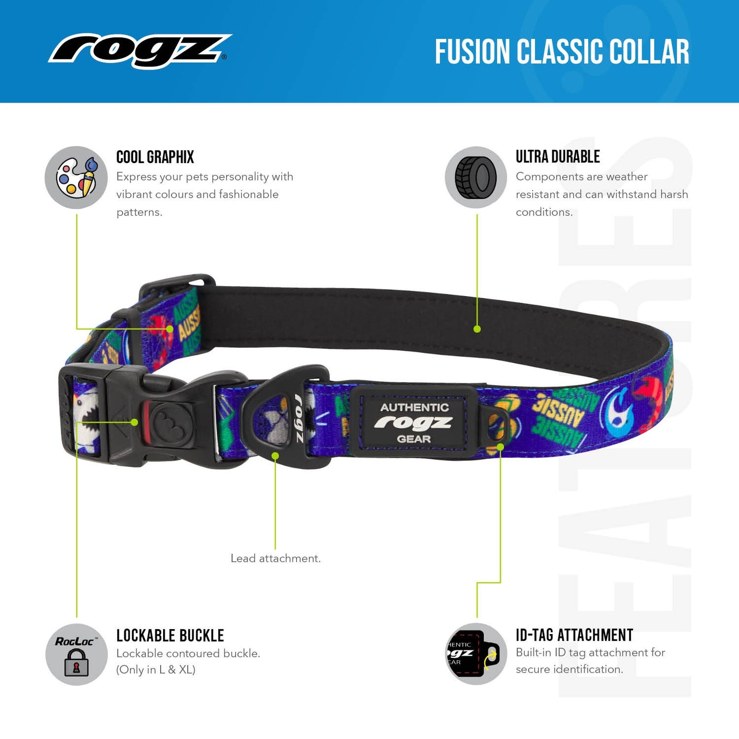 Rogz Fusion Classic Australiana Dog Collar
