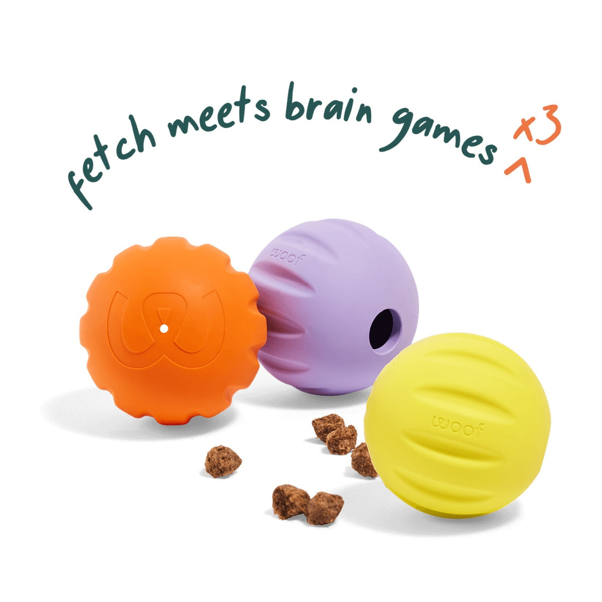Woof FlyBall Treat Dispensing Dog Toy 3 Pack