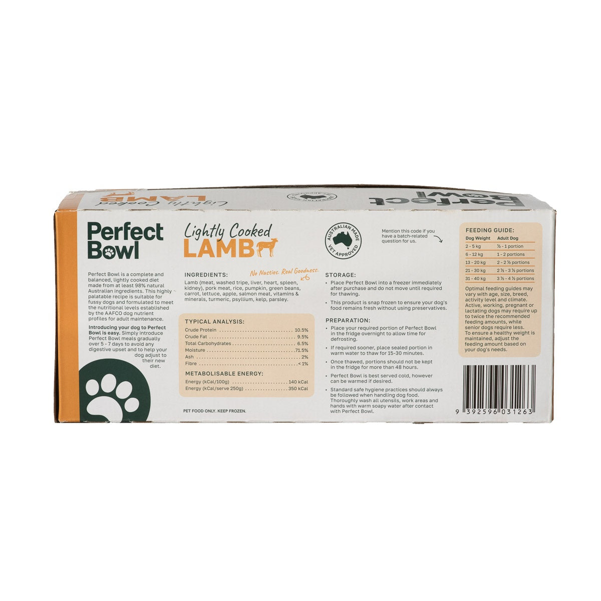 Perfect Bowl Lightly Cooked Aussie Lamb Dog Food