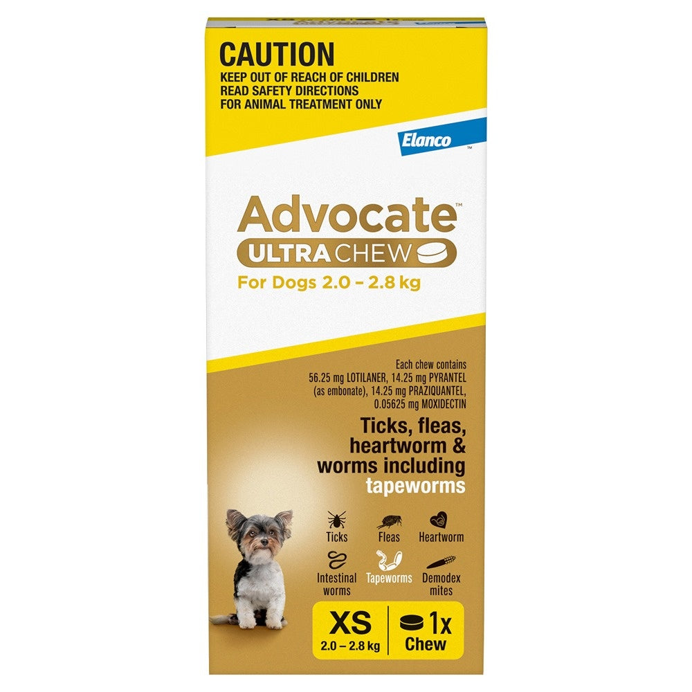 Advocate Ultra Chew Extra Small Breed 2.0 - 2.8kg Dog Flea, Tick & Worming