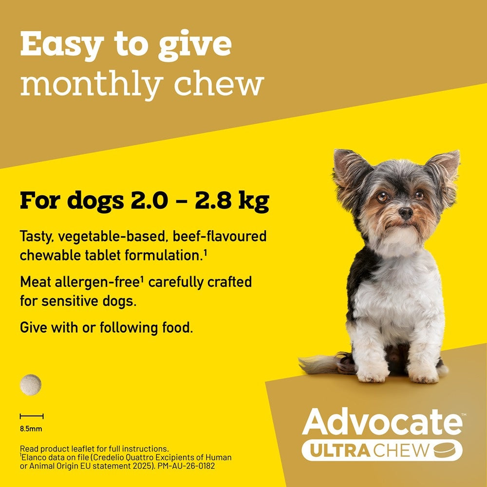 Advocate Ultra Chew Extra Small Breed 2.0 - 2.8kg Dog Flea, Tick & Worming