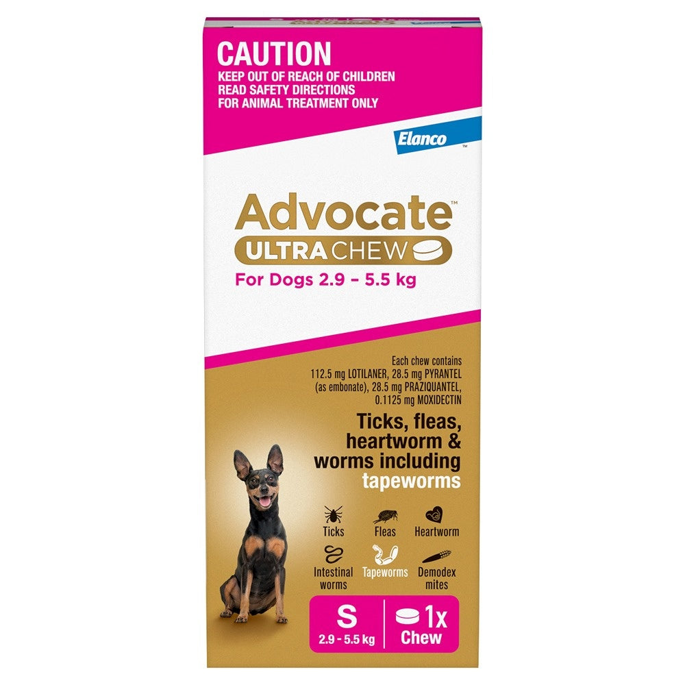 Advocate Ultra Chew Small Breed 2.9 - 5.5kg Dog Flea,Tick & Worming