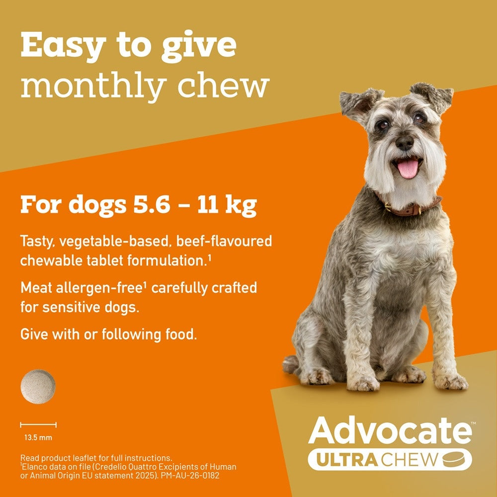Advocate Ultra Chew Medium Breed 5.6 - 11kg Dog Flea, Tick & Worming