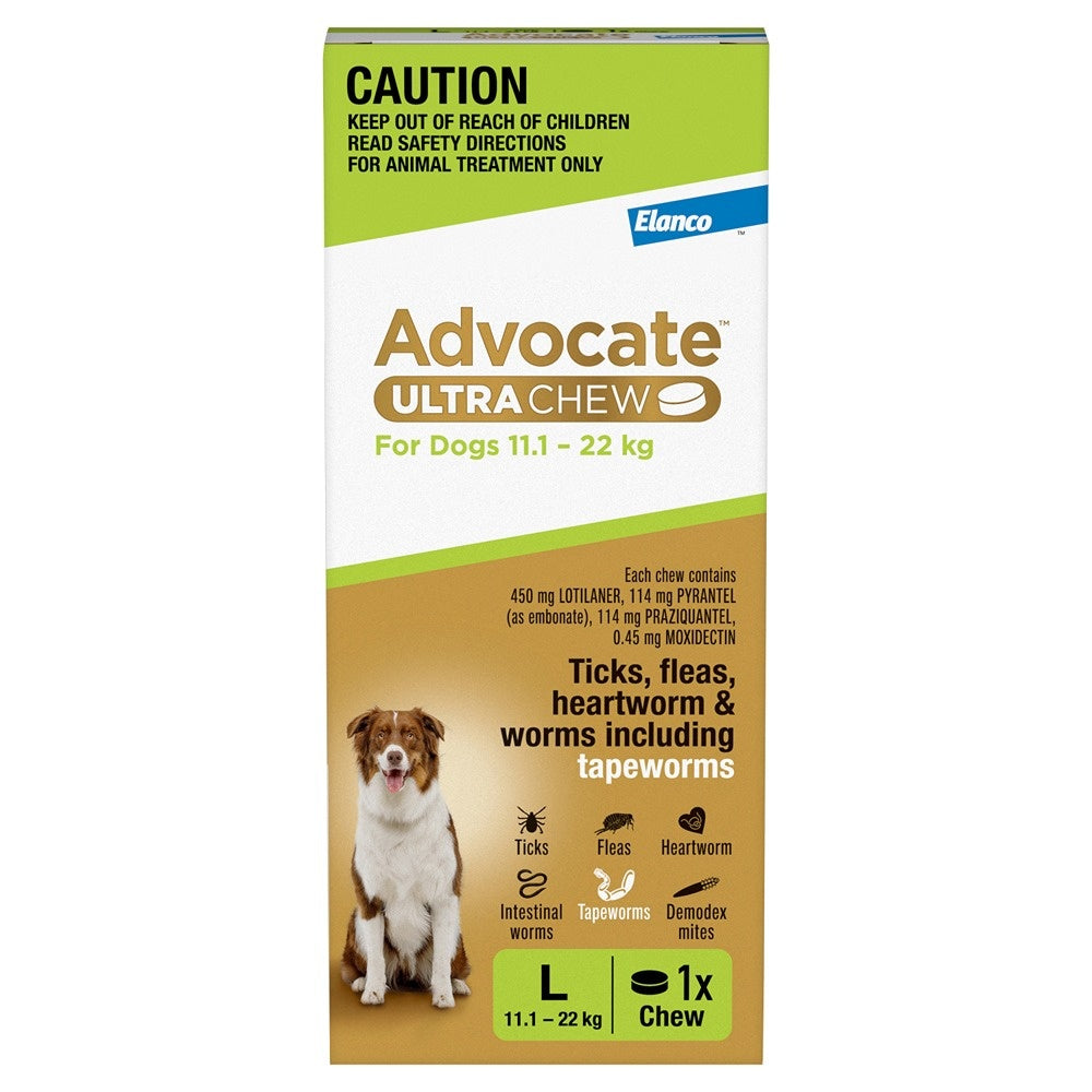 Advocate Ultra Chew Large Breed 11.1 - 22kg Dog Flea, Tick & Worming