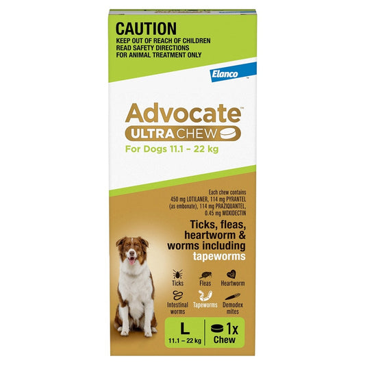 Advocate Ultra Chew Large Breed 11.1 - 22kg Dog Flea, Tick & Worming