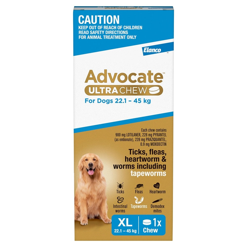 Advocate Ultra Chew Extra Large Breed 22.1 - 45kg Dog Flea, Tick & Worming