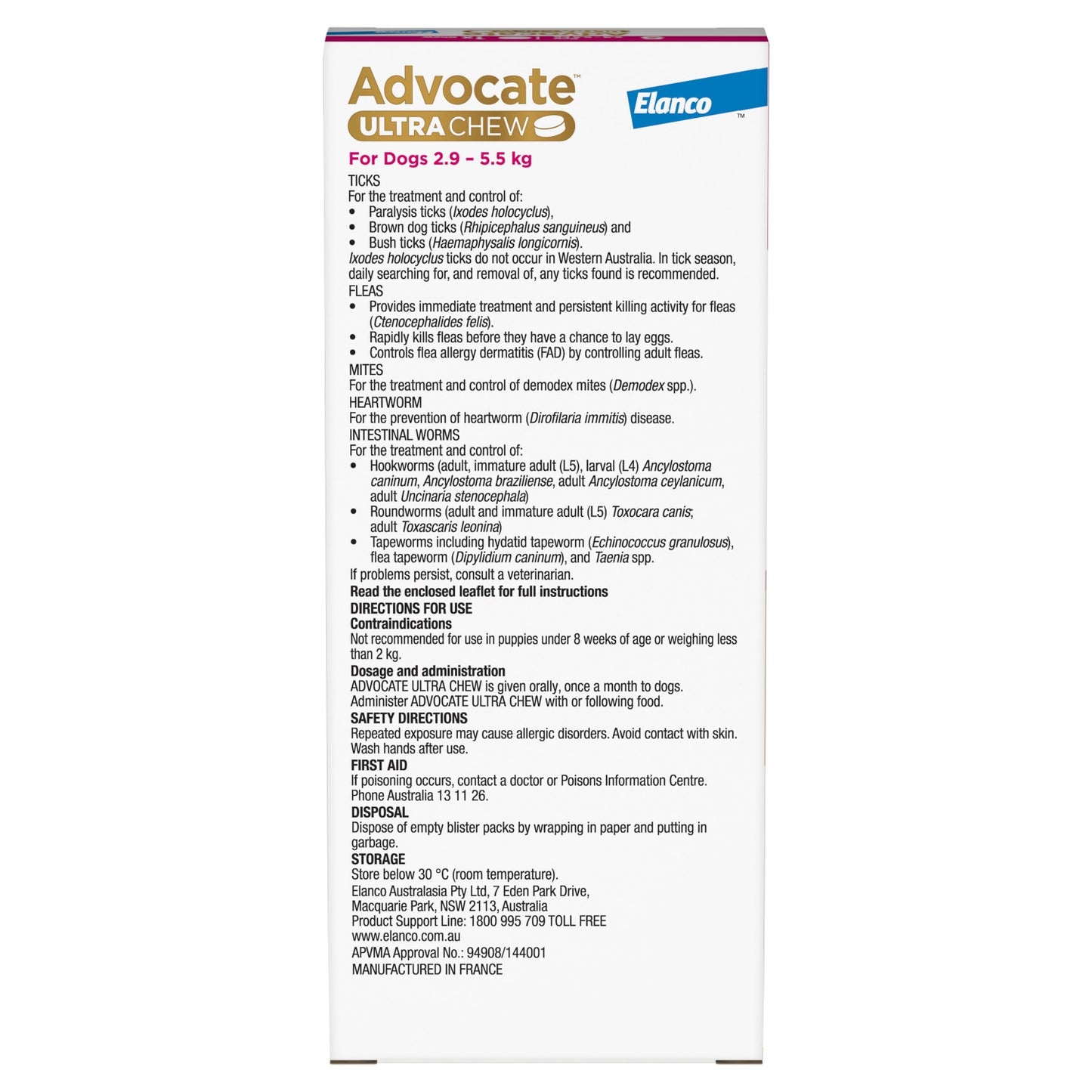 Advocate Ultra Chew Small Breed 2.9 - 5.5kg Dog Flea,Tick & Worming