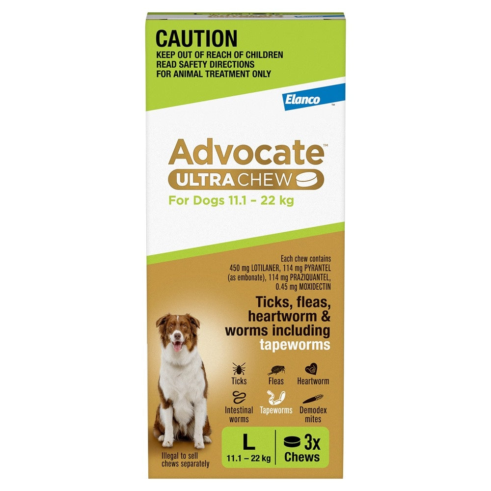Advocate Ultra Chew Large Breed 11.1 - 22kg Dog Flea, Tick & Worming
