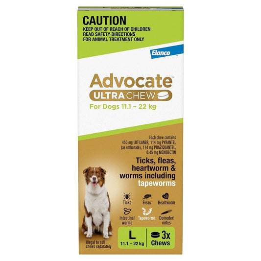 Advocate Ultra Chew Large Breed 11.1 - 22kg Dog Flea, Tick & Worming