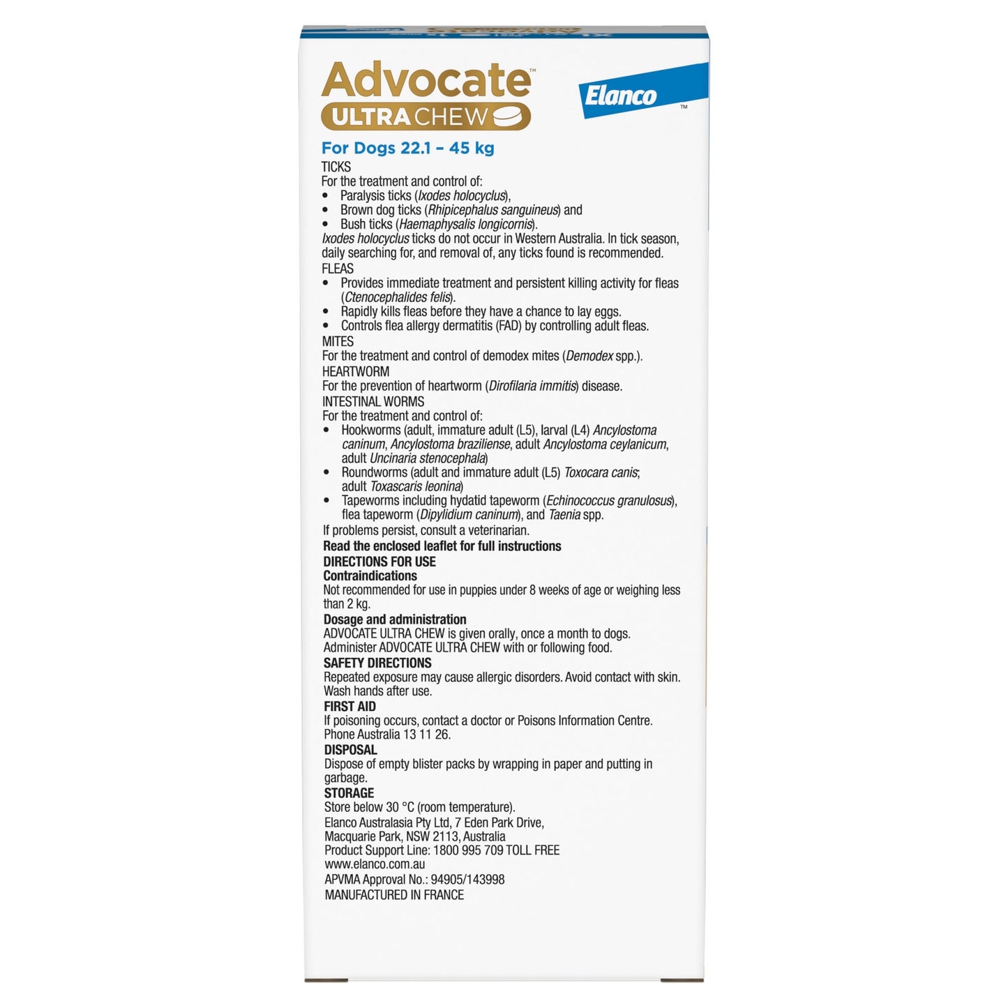 Advocate Ultra Chew Extra Large Breed 22.1 - 45kg Dog Flea, Tick & Worming