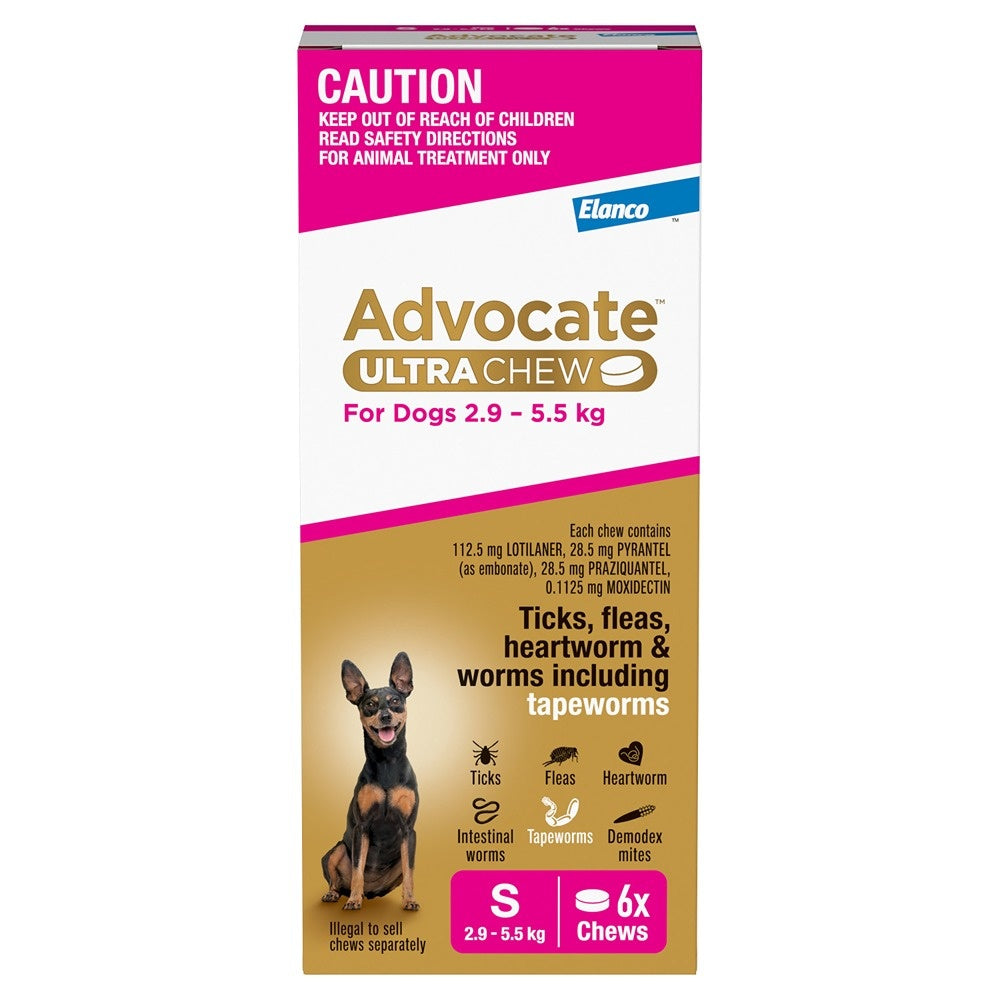 Advocate Ultra Chew Small Breed 2.9 - 5.5kg Dog Flea,Tick & Worming