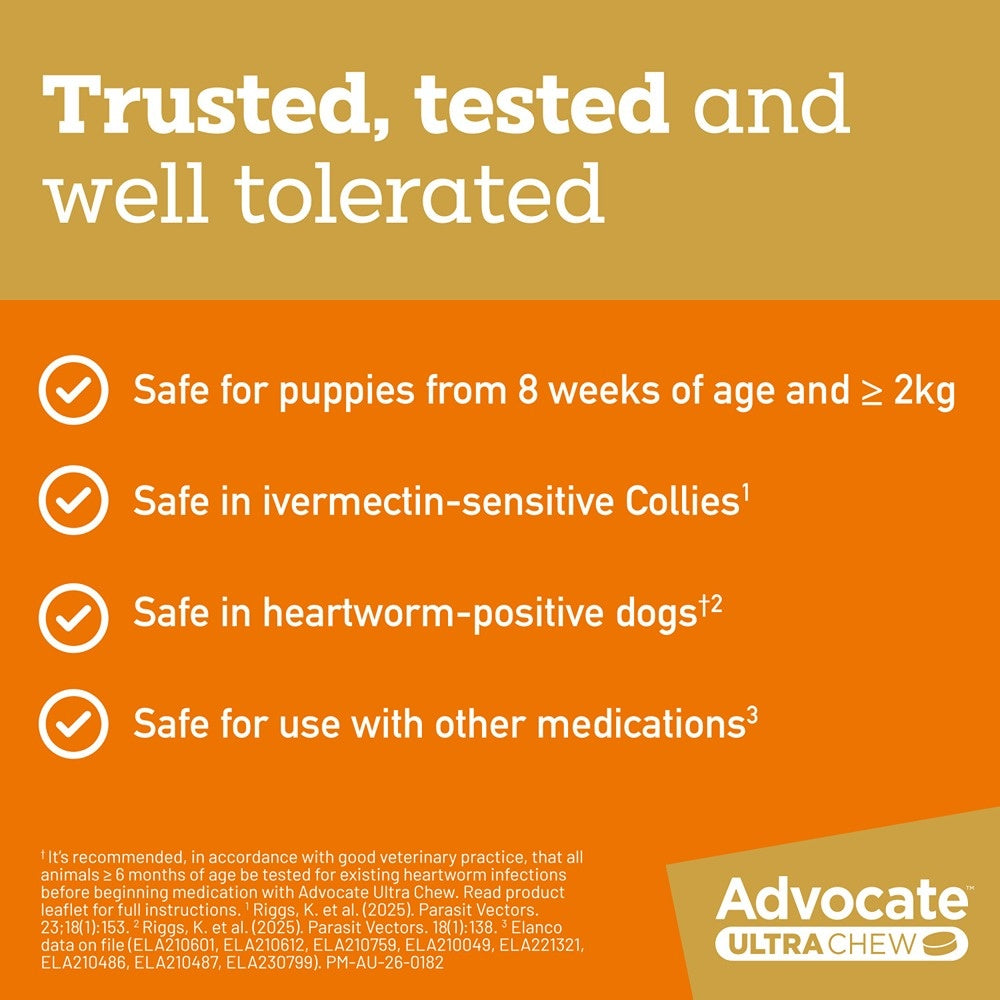 Advocate Ultra Chew Small Breed 2.9 - 5.5kg Dog Flea,Tick & Worming