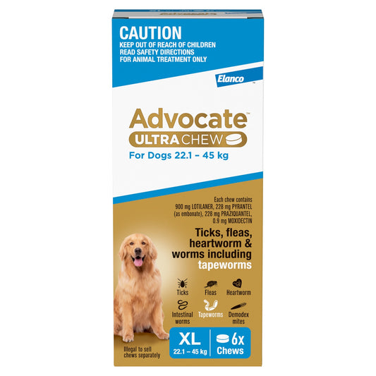 Advocate Ultra Chew Extra Large Breed 22.1 - 45kg Dog Flea, Tick & Worming