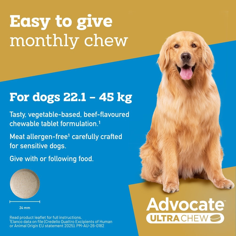 Advocate Ultra Chew Extra Large Breed 22.1 - 45kg Dog Flea, Tick & Worming