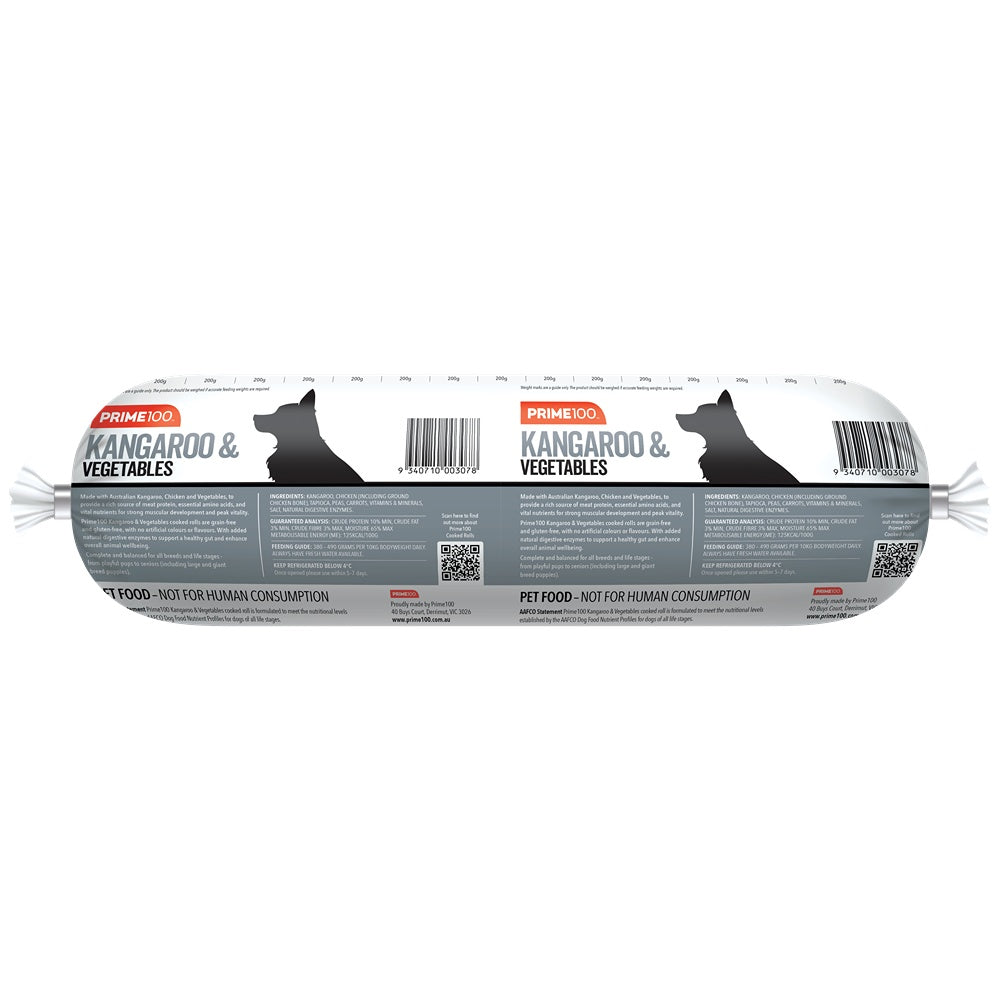 Prime 100 Kangaroo and Vegetable Cooked Dog Food Roll