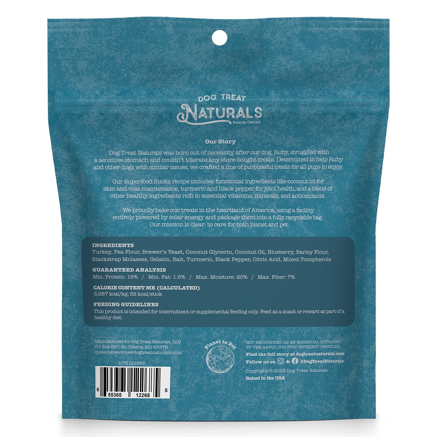 Dog Treat Naturals Turkey and Blueberry Superfood Sticks