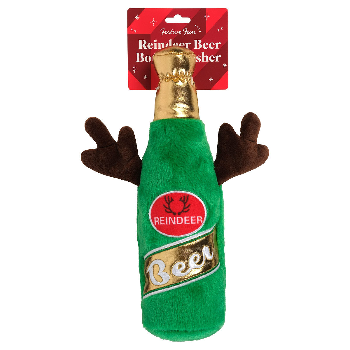 Petstock Christmas Reindeer Beer Bottle Crusher Dog Toy