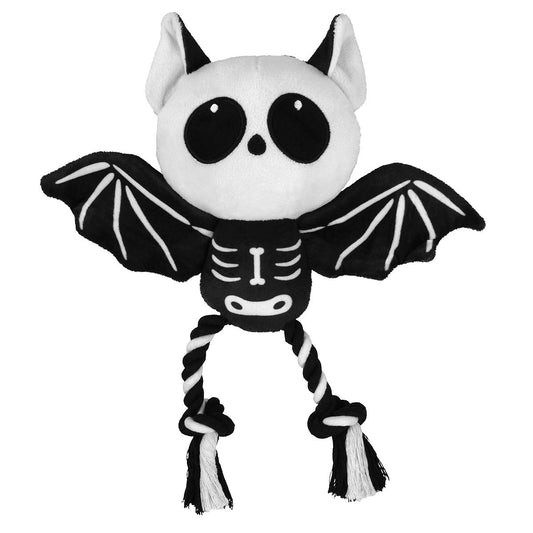 Value Toys Spooky Skeleton Bat Plush & Rope Dog Toy