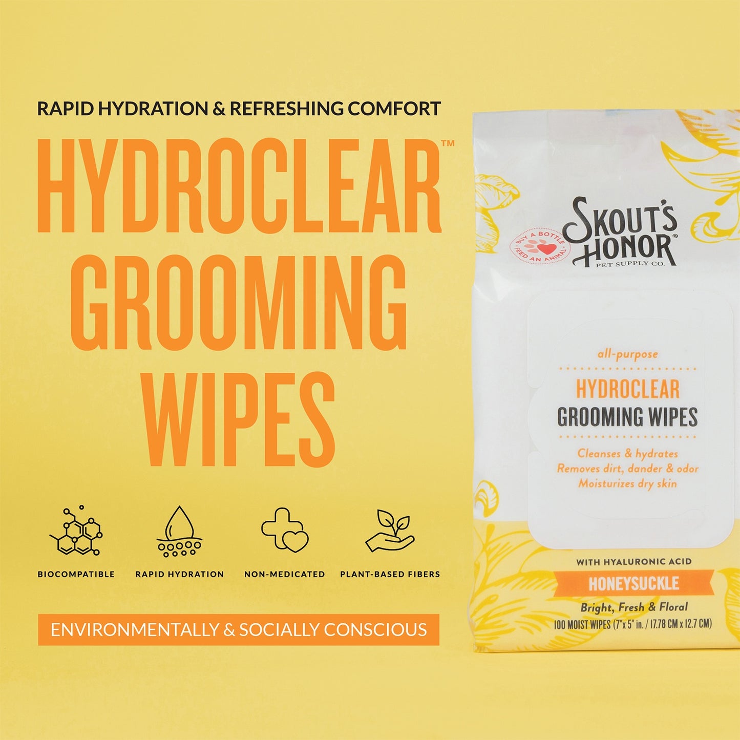 Skouts Honor HydroClear Dog & Cat Honeysuckle Grooming Wipes