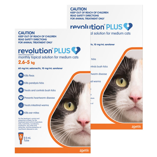 Revolution Plus Medium Cat 2.6-5.0kg Flea, Tick & Worm Spot-On Treatment