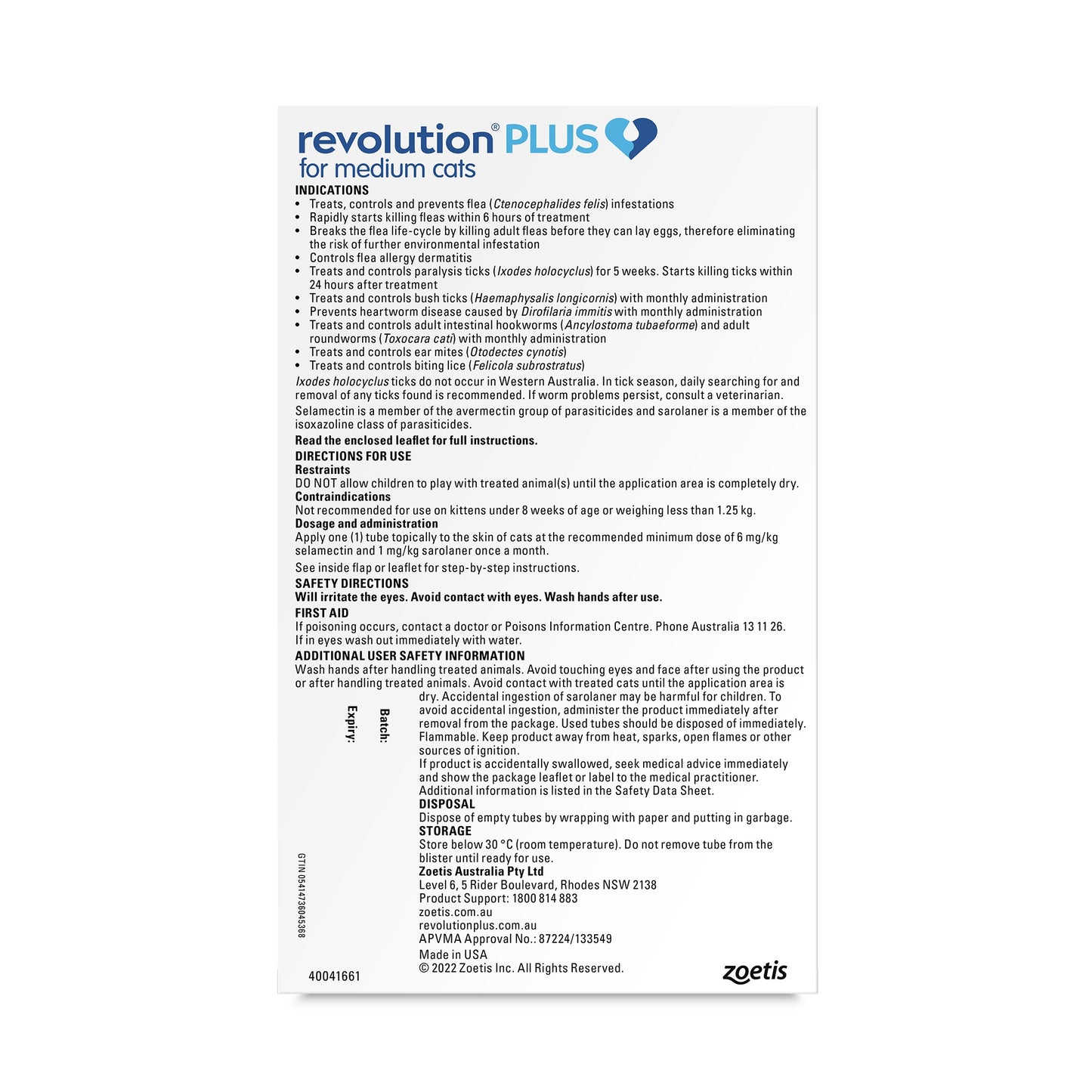 Revolution Plus Medium Cat 2.6-5.0kg Flea, Tick & Worm Spot-On Treatment