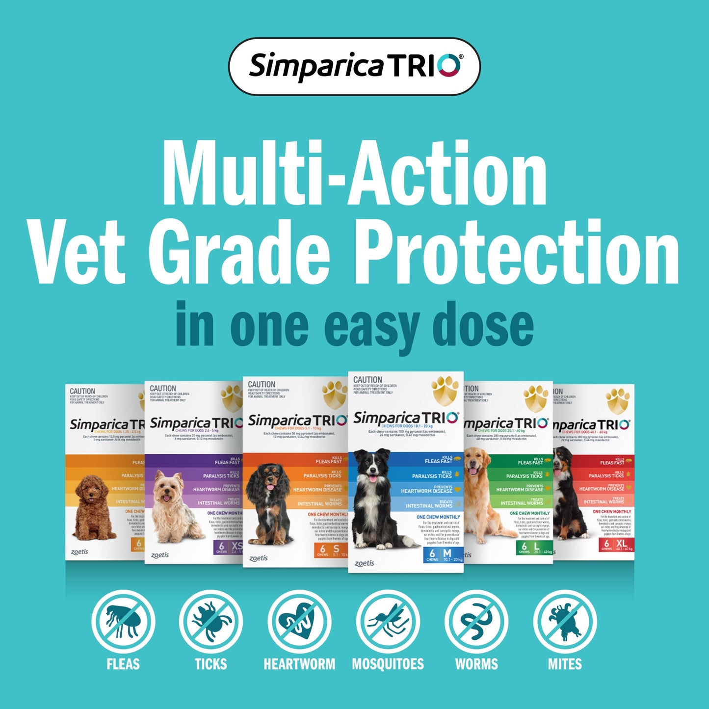 Simparica Trio Extra Large Breed 40.1-60kg Flea, Tick & Worm Dog Chews