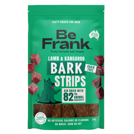 Be Frank Air Dried Bark Strips Lamb & Kangaroo Dog Treats