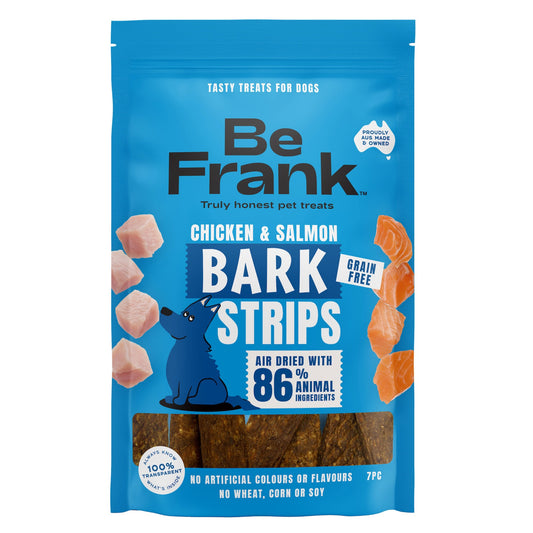 Be Frank Air Dried Bark Strips Chicken & Salmon Dog Treats